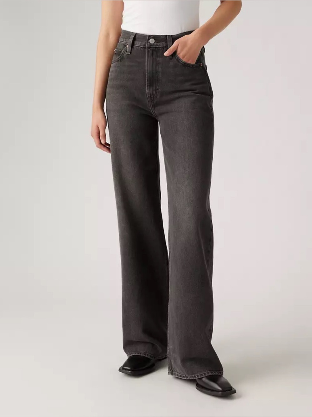 Levis Ribcage Wide Leg Jeans Womens Size 28x32 Black High Rise NWT